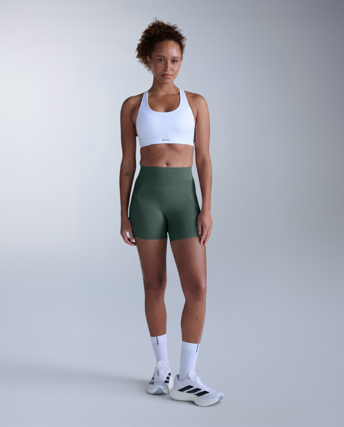 Aero Mesh Hi-Rise Compression 4 Inch Shorts, Olive Leaf/Olive Leaf Reflective