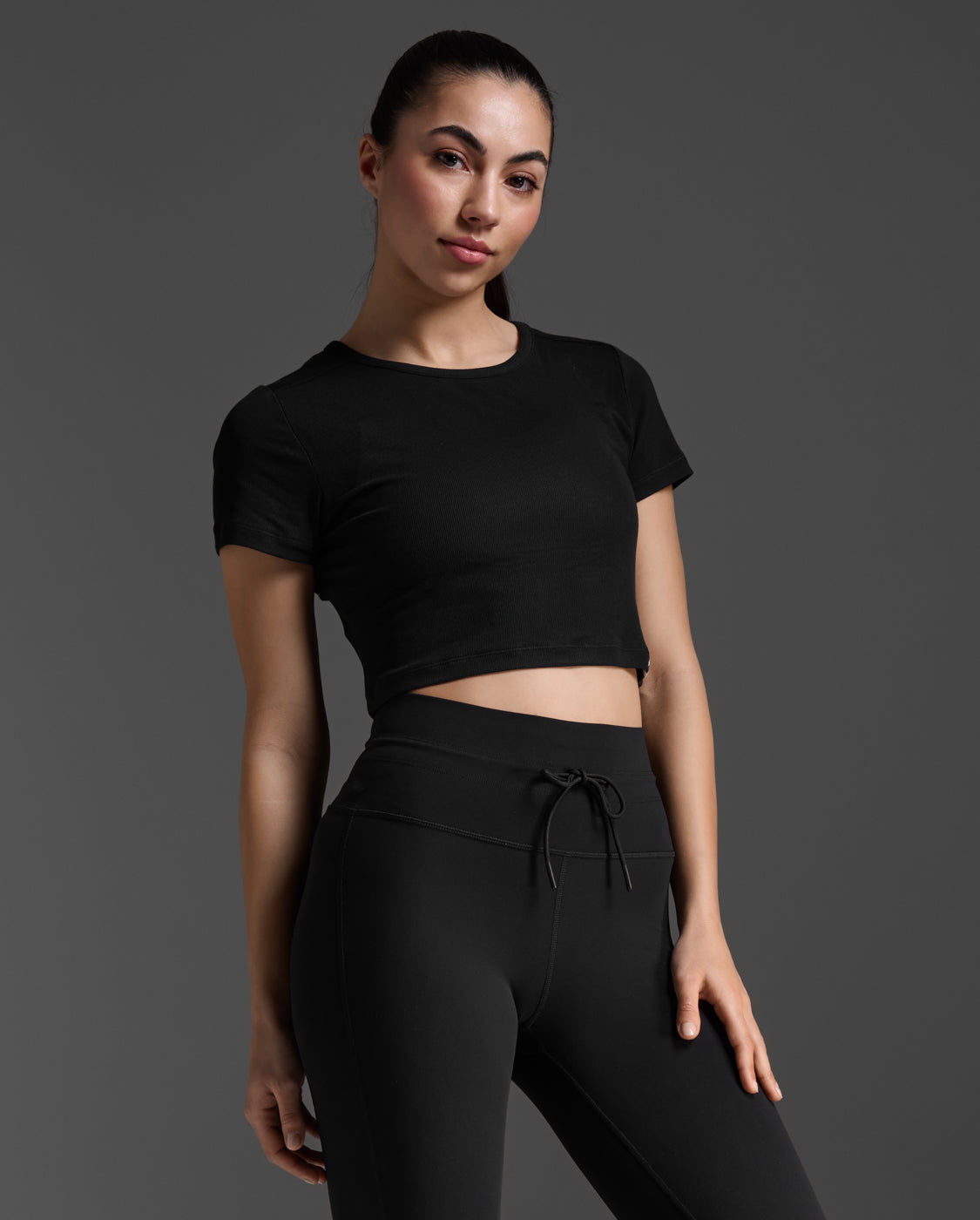 Fluid Modal Ribbed Crop Tee, Black/White