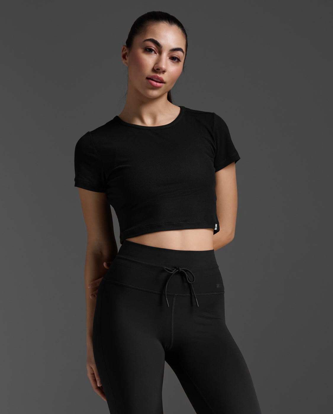 Fluid Modal Ribbed Crop Tee, Black/White