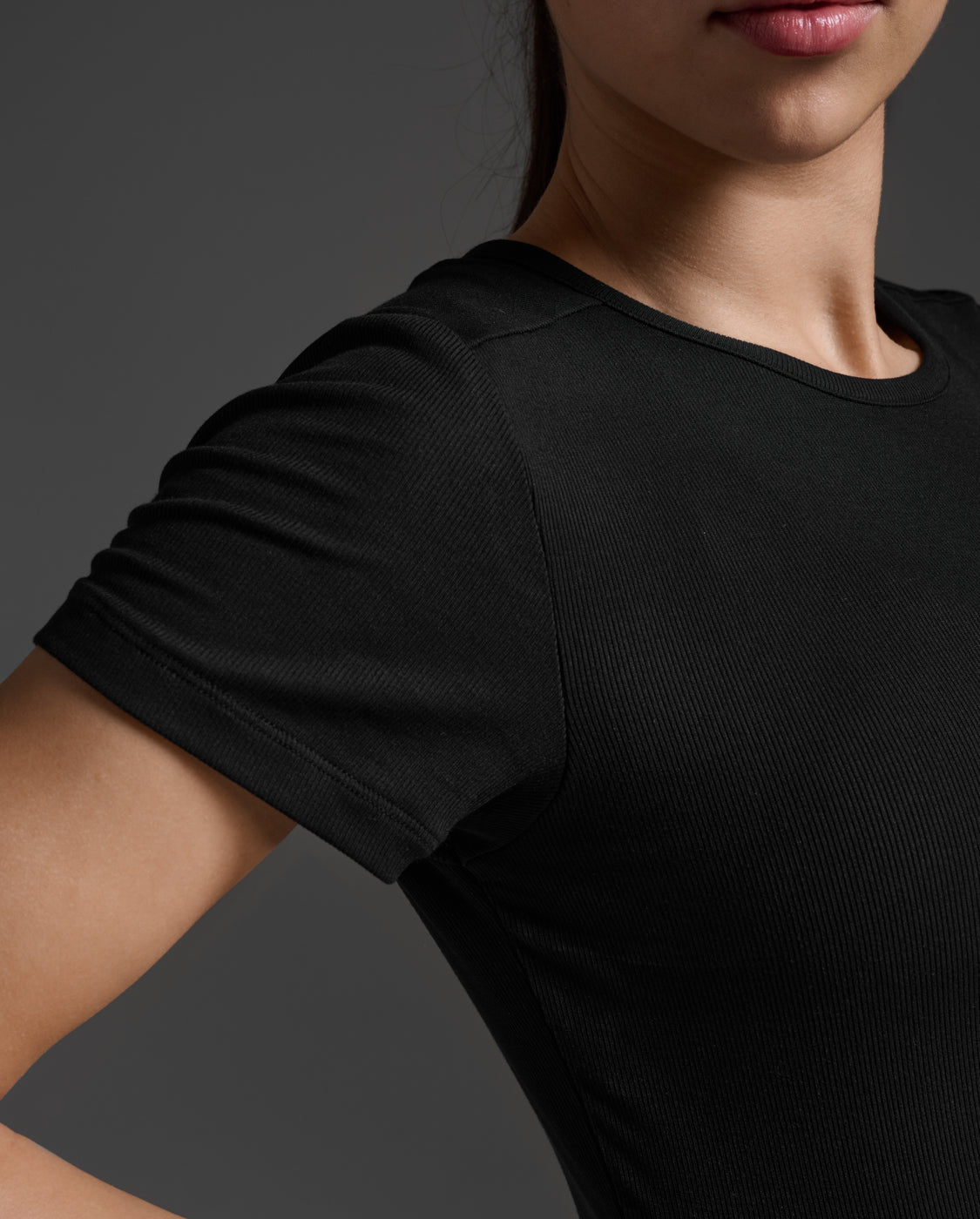 Fluid Modal Ribbed Crop Tee, Black/White