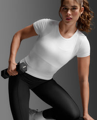 Fluid Modal Ribbed Crop Tee, White/White