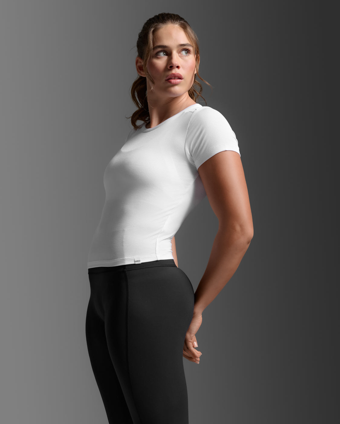 Fluid Modal Ribbed Crop Tee, White/White