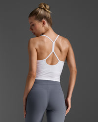 Flex Strappy Crop Tank, White/White