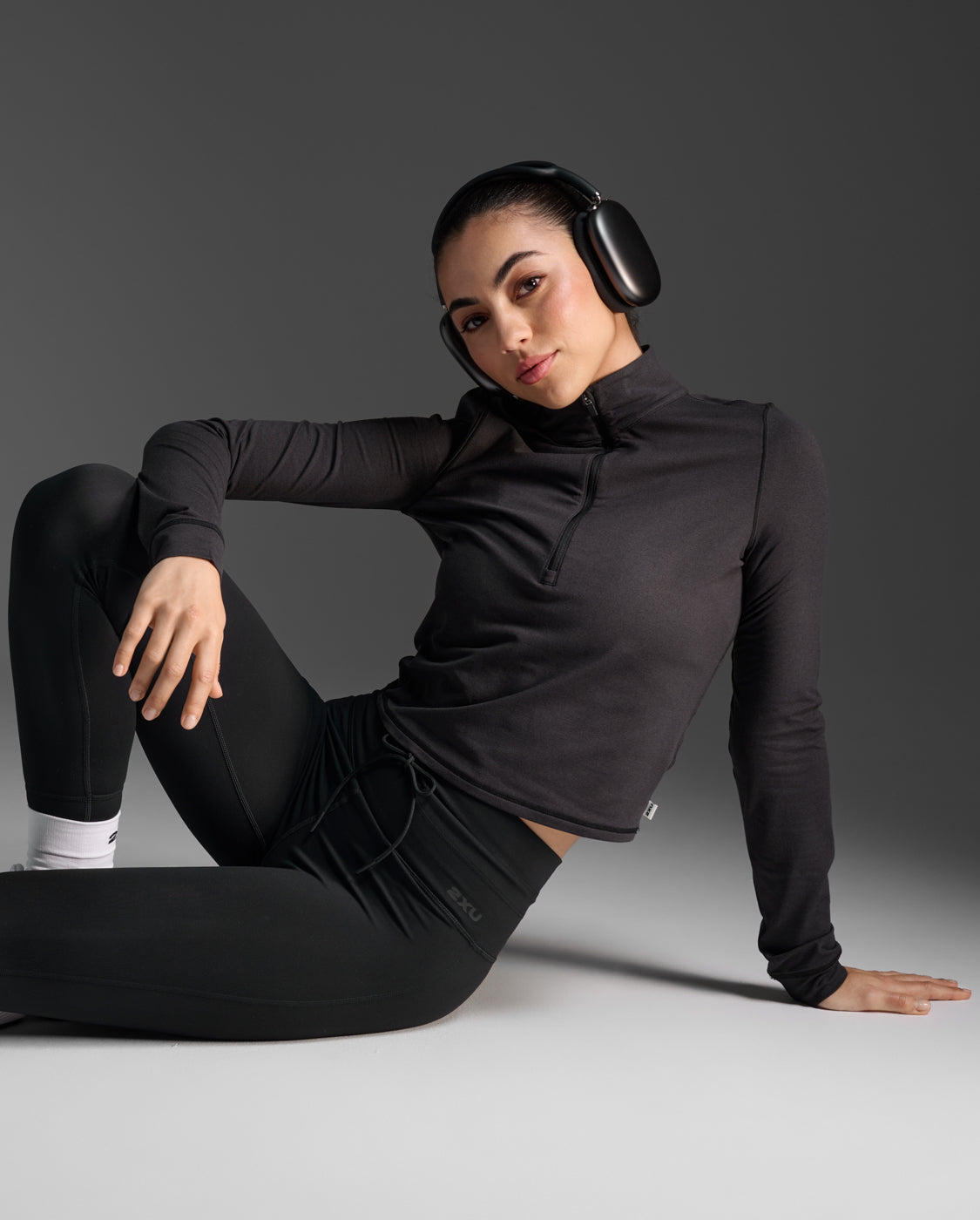 Flex Crop 1/2 Zip Long Sleeve, Black/Black
