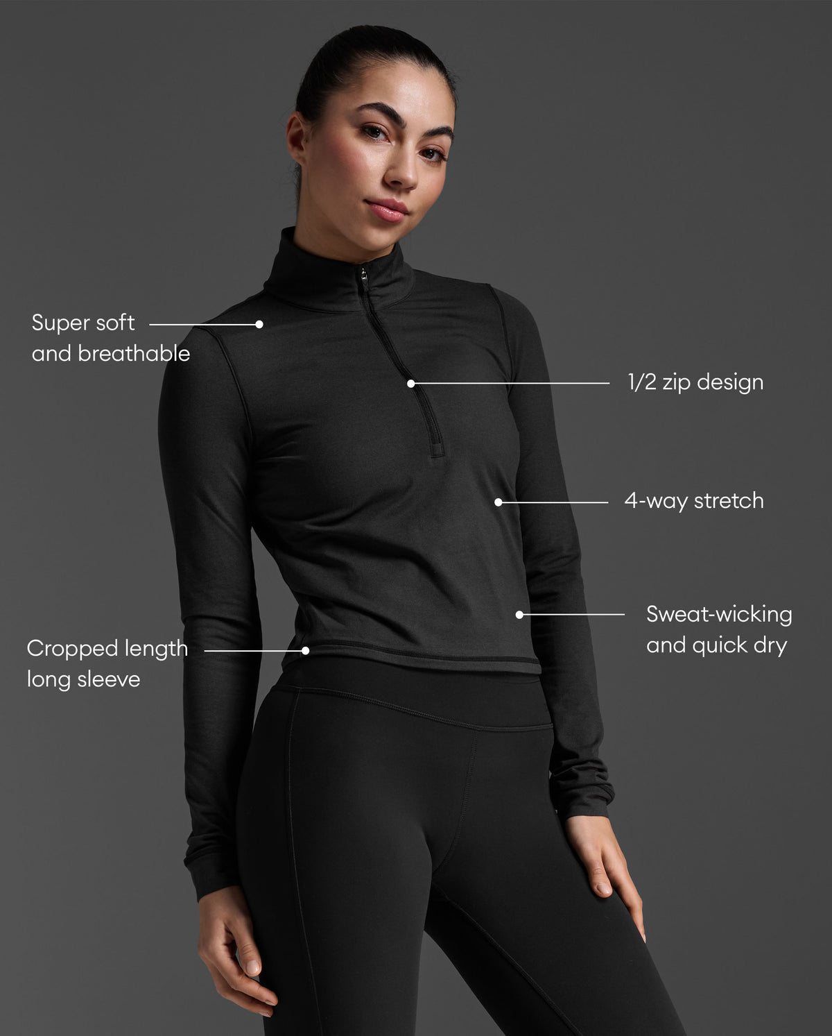 Flex Crop 1/2 Zip Long Sleeve, Black/Black