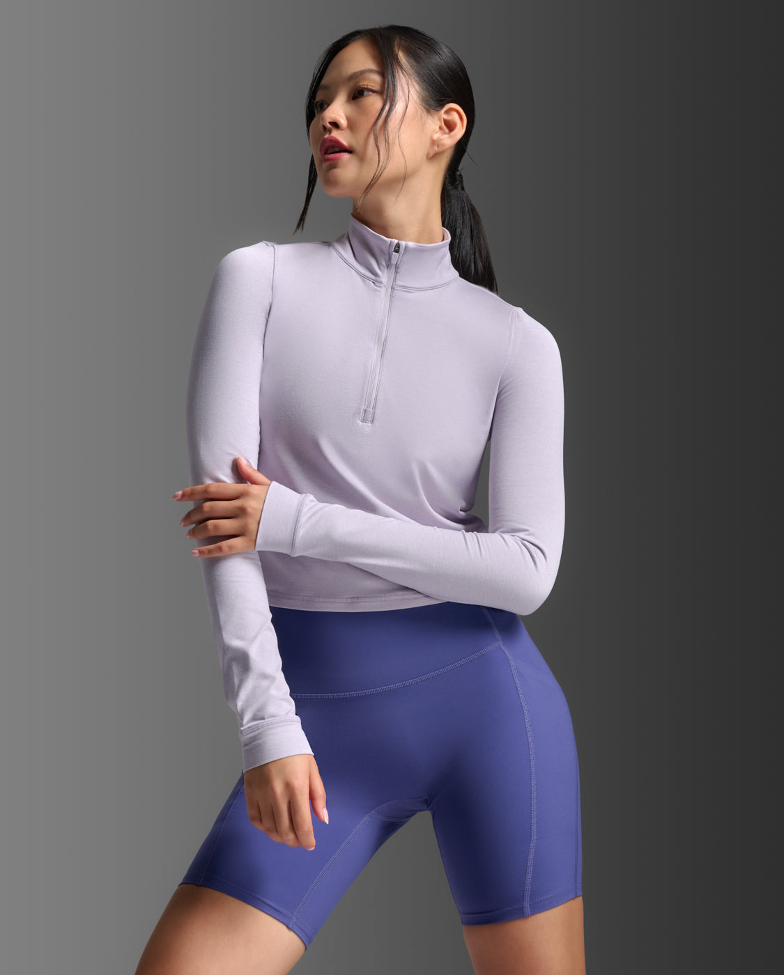Flex Crop 1/2 Zip Long Sleeve, Virtual Violet/Virtual Violet