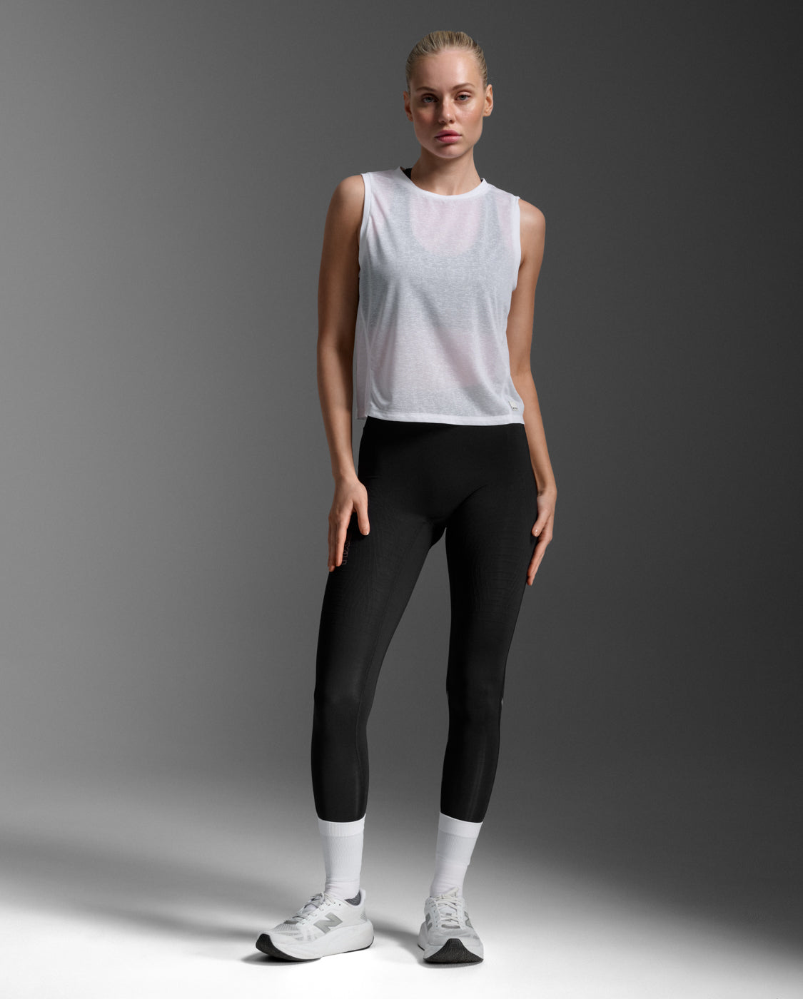 Relight Crop Tank, White/White